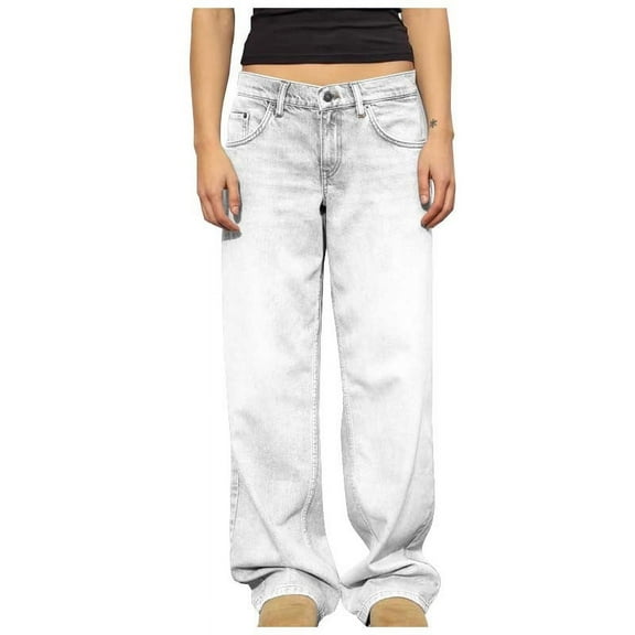 Kaemgyyd Straight Leg Jeans for Women Fall Fashion High Waisted Loose Denim Pants Trendy Boyfried Button Trousers with Pockets