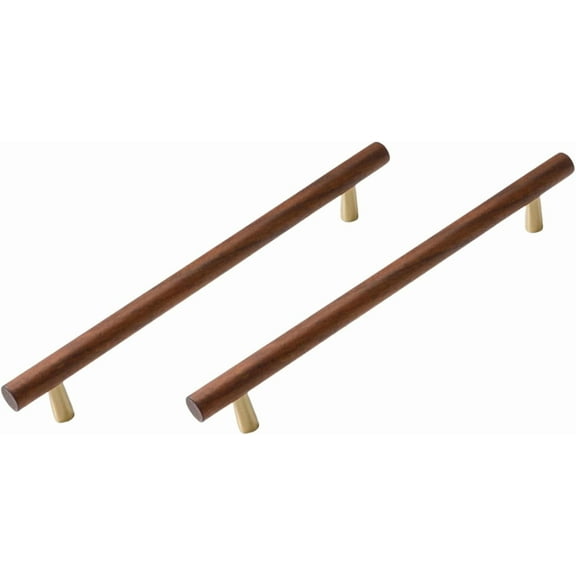 Gamvdout Furniture Handles 2Pcs Walnut Wood Copper Foot Drawer Handle Wood Wooden Cabinet Wardrobe Door Solid Wood Handle 320Mm
