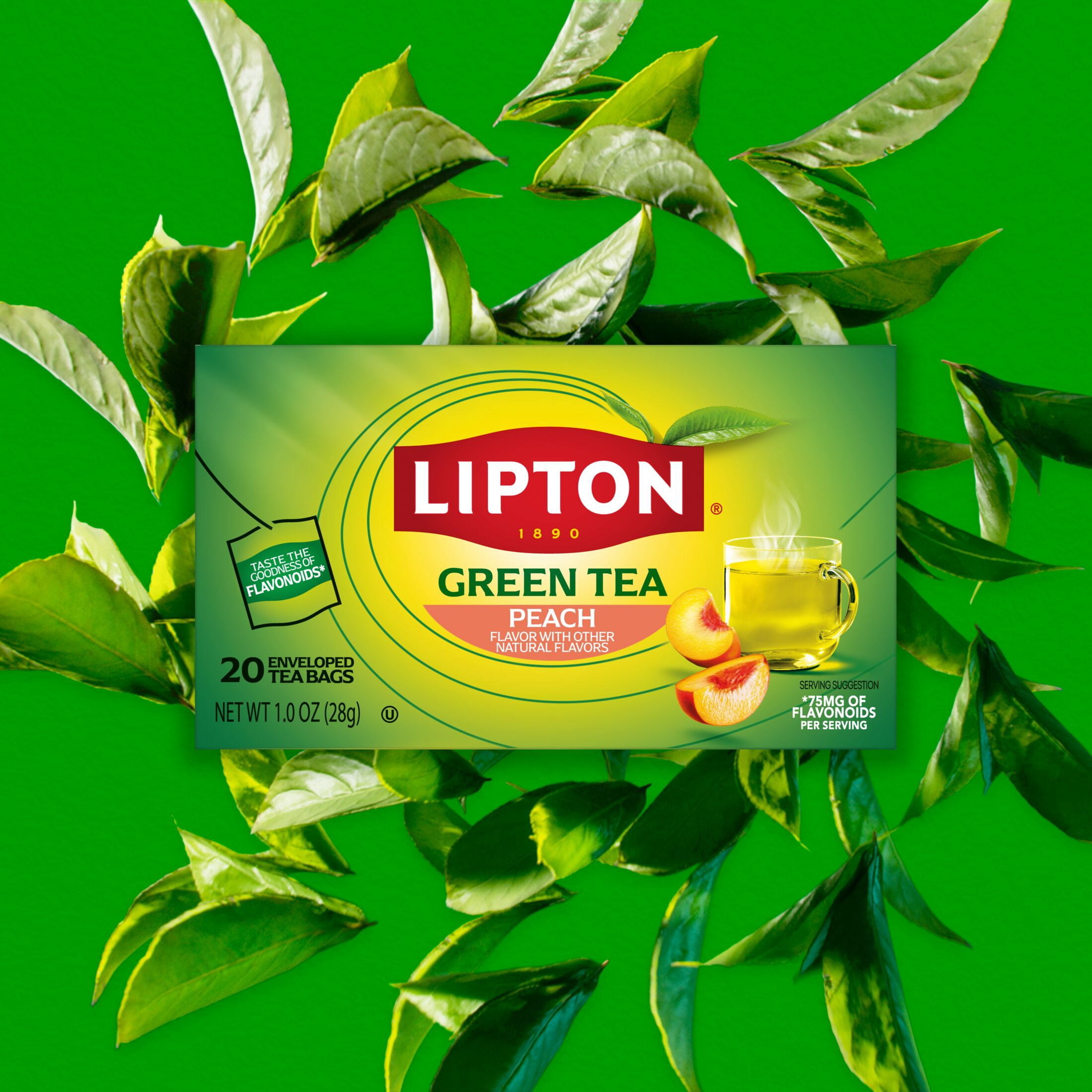 (6 pack) Lipton Peach Green Tea Bags, 20 Count