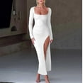thumbnail image 1 of WILLBEST Vestidos Casuales Para Mujer, Vestidos Largos Maxi De Fiesta Sexis Fruncidos Con Cuello Cuadrado, Manga Larga, Abertura Lateral Alta En El Muslo Y Cordón Ajustable Para Mujer, 1 of 4
