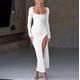 thumbnail image 1 of WILLBEST Vestidos Casuales Para Mujer, Vestidos Largos Maxi De Fiesta Sexis Fruncidos Con Cuello Cuadrado, Manga Larga, Abertura Lateral Alta En El Muslo Y Cordón Ajustable Para Mujer, 1 of 3