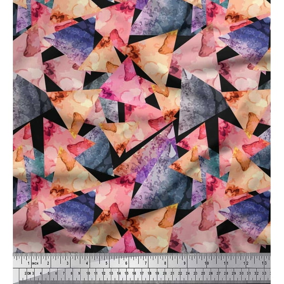 Soimoi Viscose Chiffon Fabric Triangle & Texture Print Sewing Fabric Yard 42 Inch Wide