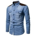 thumbnail image 2 of FAVIPT Men's Denim Shirt Long Sleeve Button Down Shirt Lapel Jean Shirt Worn Washed Denim Shirts with Chest Pockets 2025 Light Blue,M, 2 of 9