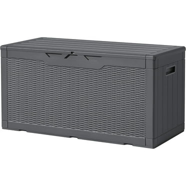 97 Gallon Deck Box, Waterproof Resin Outdoor Storage Box for Outside and Patio, Large Outdoor Storage Bench Cabinet Lockable for Patio Furniture, Garden Tools and Pool Supplies (Gray)