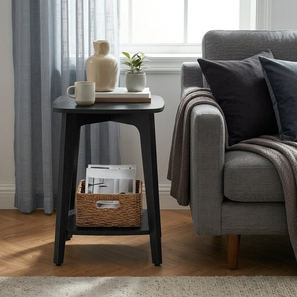 Ledrem MODERN Accent Table with Storage Shelf, Square Side Table, Charcoal Gray