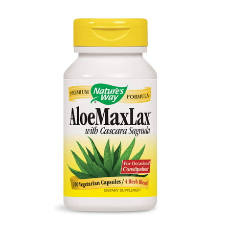 AloeMaxLax with Cascara Sagrada for Occasional Constipation, 4 Herb Blend, 100 Vcaps (Packaging May Vary) Nature's