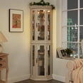 thumbnail image 2 of 70" Corner Curio Cabinet with LED Lights, Glass Display Shelf with Doors and 4 Adjustable Shelves, Vintage Storage Rack for Living Room, Office, Bar, White, 2 of 9