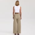 thumbnail image 4 of Nestiefly Linen Pants Women Wide Leg Palazzo Pants Flowy Elastic Waist Summer Beach Casual Trousers with Pockets Khaki M, 4 of 5