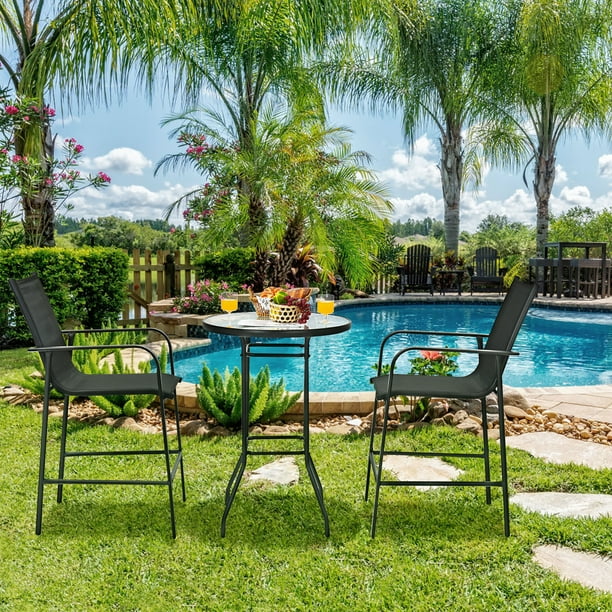 Costway 3 PCS Outdoor Patio Bar Table Stool Set Height Tempered