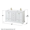 thumbnail image 5 of Wyndham Collection Deborah 60" Wood Double Bathroom Vanity in White/Gold, 5 of 6