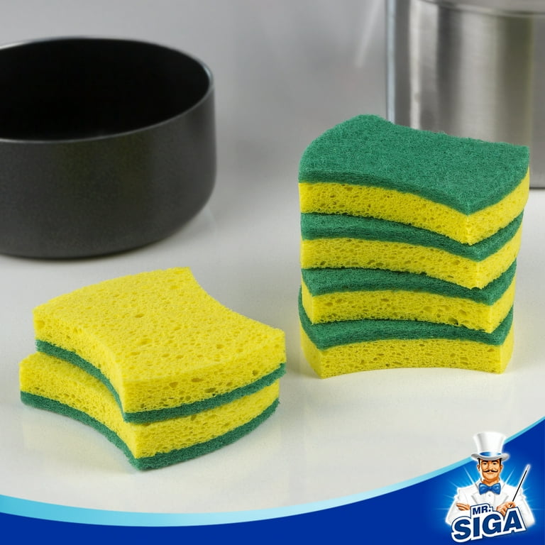 Smart Design Heavy Duty Cellulose Smart Scrub Sponge - Set of 3 - Ultra Absorbent - Ergonomic Shape - Cleaning, Dishes, & Hard Stains - Green