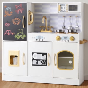 COCLUB Wooden Play Kitchen Playset with Chalkboard and Ice Maker, White