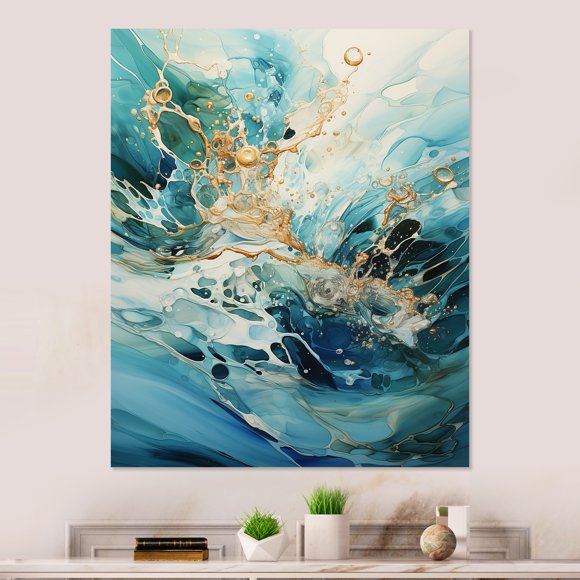 Designart "Aqua Dream Rush Motion II" Abstract Metal Wall Art, Green Metal Wall Decor, Modern Metal Art Decor For Bedroom - 30x40 Inch