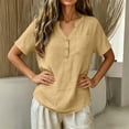 thumbnail image 5 of Fashion Plus Size Shirts for Womens Cotton And Linen Spring And Summer Imitation V-neck Short-sleeved Button-pocket Solid Color Top, 5 of 8