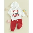 thumbnail image 3 of Bagilaanoe 2Pcs Toddler Baby Girl Boy Valentine's Day Clothes Letter Print Long Sleeve Hooded Sweatshirt Tops + Sweatpants 6M 12M 18M 24M 3T 4T Kids Fall Pants Set, 3 of 9