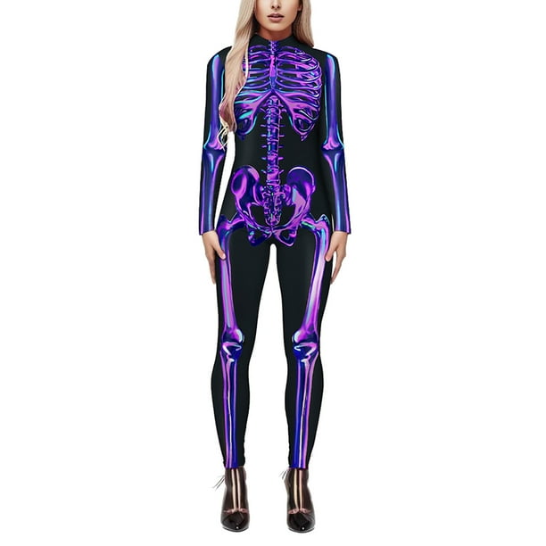 Gibobby pantalones de yoga Body de cosplay con estampado 3D sexy para mujer con mangas largas(Morado, M)