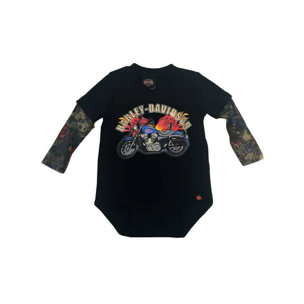 Harley-Davidson Baby Boys' Motorcycle Creeper w/ Tattoo Sleeves 3060641  (24M), Harley Davidson