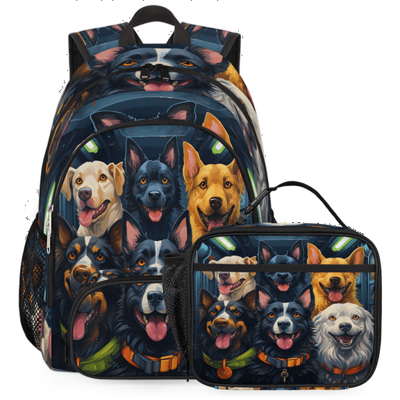 Herdesigns Funny Backpack with Lunch Box Dogs Lightweight Large Travel Work Laptop Backpacks Set Casual Daypacks