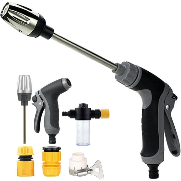 Summercome High Pressure Garden Hose Nozzle | High Power Car Wash Gun with 3 Metal Connectors | 50Ft Telescopic Hose | Portable for Car Washing, Garden, Driveway Cleaning