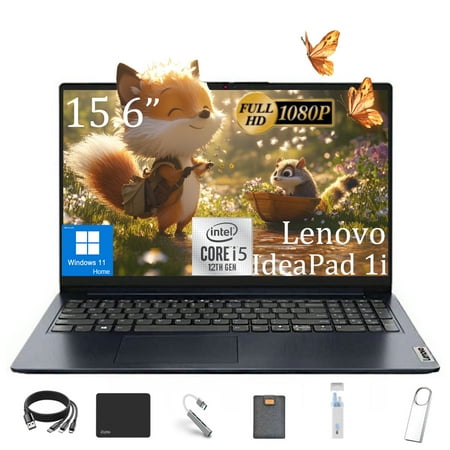 Lenovo IdeaPad Laptop, 15.6" Anti-Glare FHD Display, Intel Core i5-1235U (10 Core up to 4.40 GHz), 16GB RAM, 512GB SSD, SD Card Reader, WiFi 6, HDMI, Bluetooth, Windows 11 Home, with 5ave 6 in 1 kit