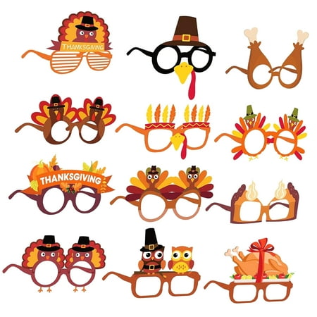 SKYSONIC Thanksgiving Glasses, 12PCS Turkey Eyeglasses Party Glasses Photo Prop for Thanksgiving Day Supplies