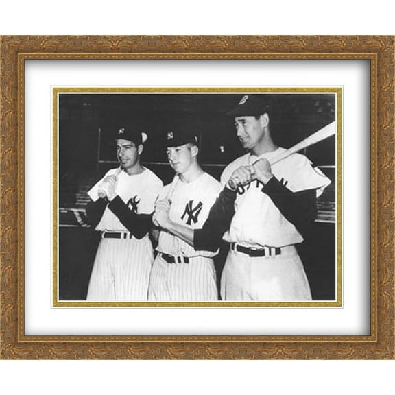 Joe DiMaggio, Mickey Mantle, and Ted Williams, 1951 2x Matted 34x28 Large Gold Ornate Framed Art Print