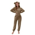 thumbnail image 2 of RYRJJ Womens Fleece Onesies Pajamas Jumpsuit Warm Sherpa Romper Sleepwear Cute One Piece Zipper Hooded Playsuit Loungewear(Brown,L), 2 of 7