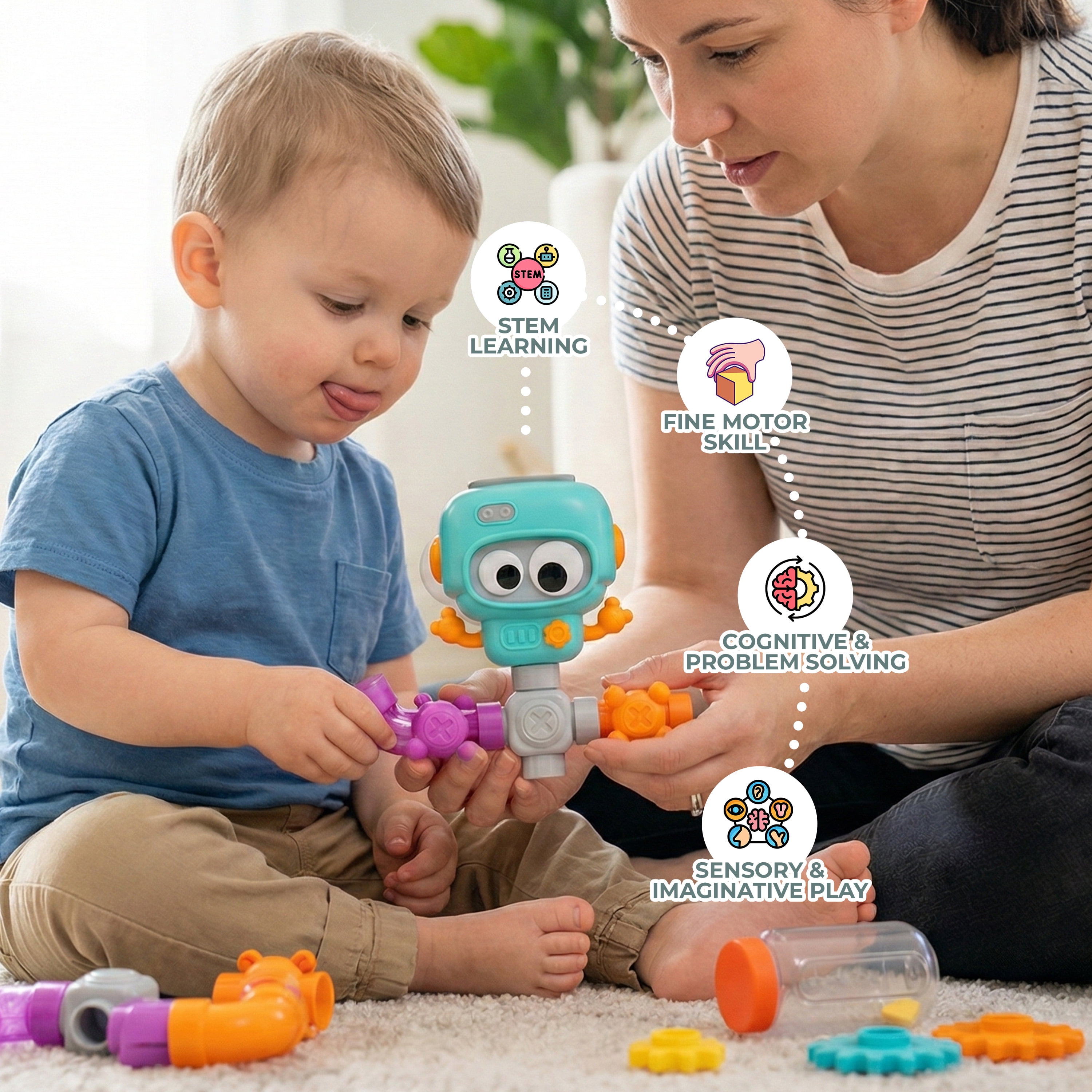 Sperric Build & Splash Bath Pipe Toys – Fun DIY Water Construction Set with Valves & Tubing, STEM Learning Sensory Wall Bath Toys for Toddlers & Kids