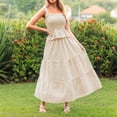 thumbnail image 4 of KDDYLITQ 2 Piece Sets for Women Summer Plaid Sleeveless Ruffle Hem Tops Flowy Skirts Matching Casual Outfits with Pockets Khaki L, 4 of 7