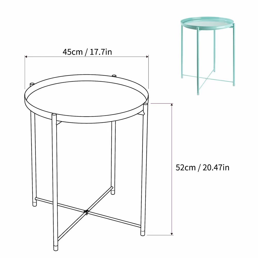 HOMRITAR Side Table Round Metal, Outdoor Side Table Small Sofa End Table Indoor Accent Table Round Metal Coffee Table Waterproof Removable Tray Table for Living Room Bedroom Balcony Office Blue - image 4 of 5