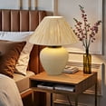thumbnail image 3 of Deyidn Beige Ceramic Table Lamp with Woven Linen Shade, 12.99", Natural Texture Home Decor Lighting, 3 of 13