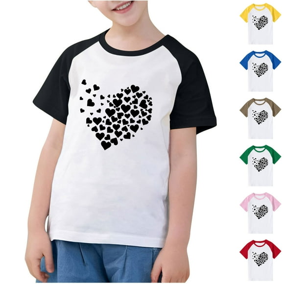 Feancey Summer Graphic Tee Boys Girls Short Sleeve T-Shirt Toddler Kids Heart Printed Cute Tops Loose Fit Casual Crewneck T Shirts 90% Off Clearance Sale Pink 7 Years