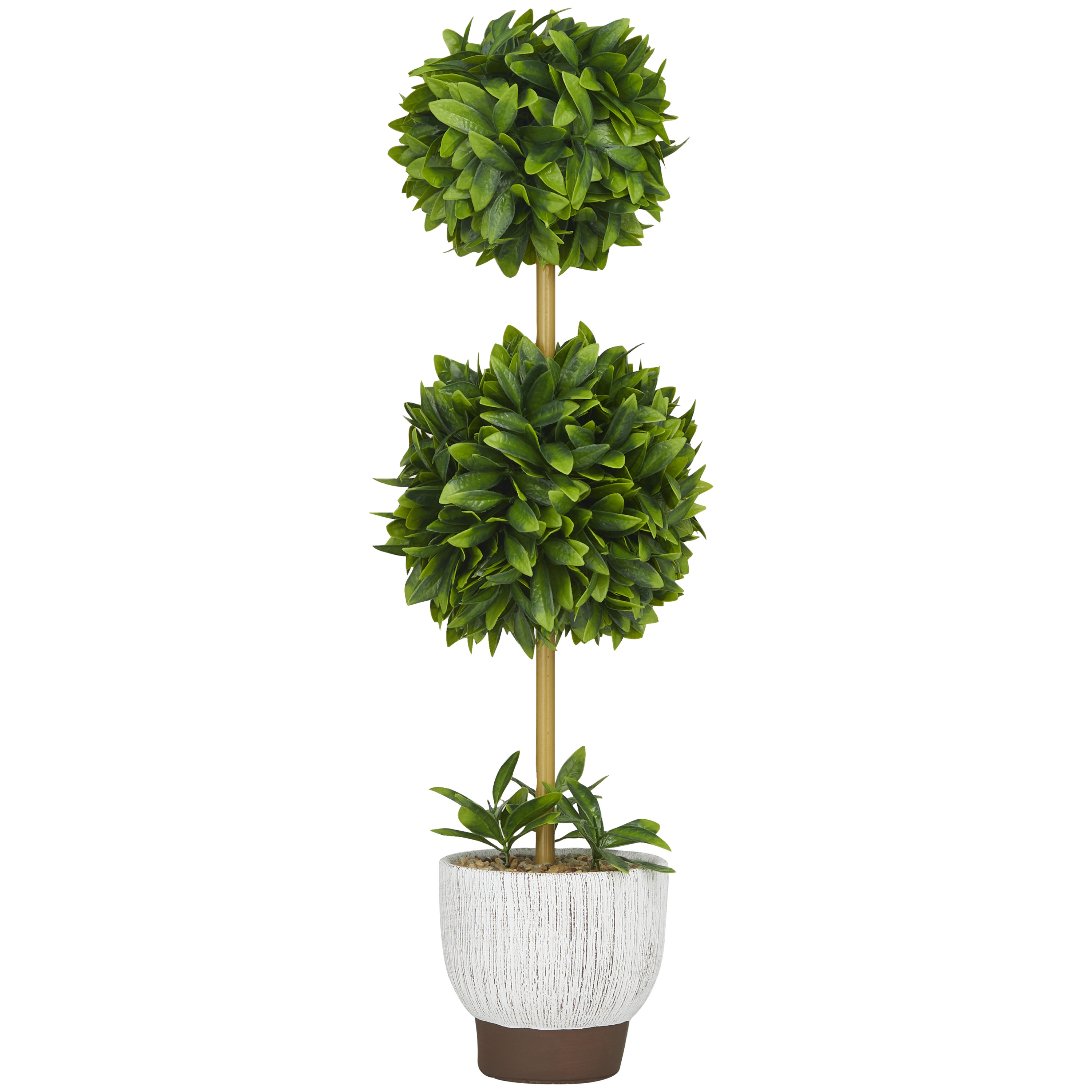 DecMode 27" Boxwood Ball Artificial Topiary in Realistic Leaves and White Cement Pot