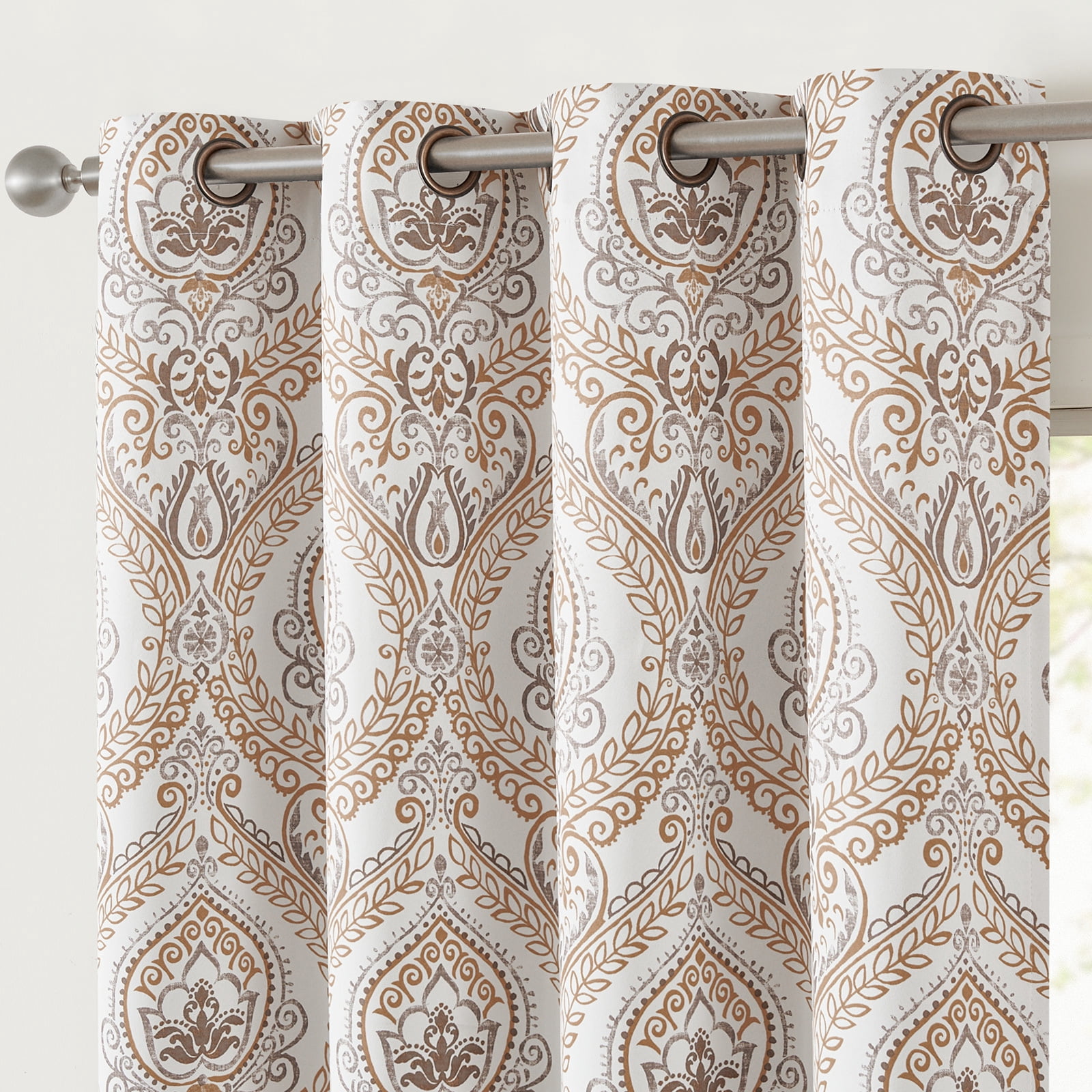 Curtainking 100% Blackout Curtains 63 in 2 Panels Taffy Damask Medallion Window Curtains for Bedroom Grommet Thermal Insulated Drapes for Living Room Vintage Luxury Window Treatments Set