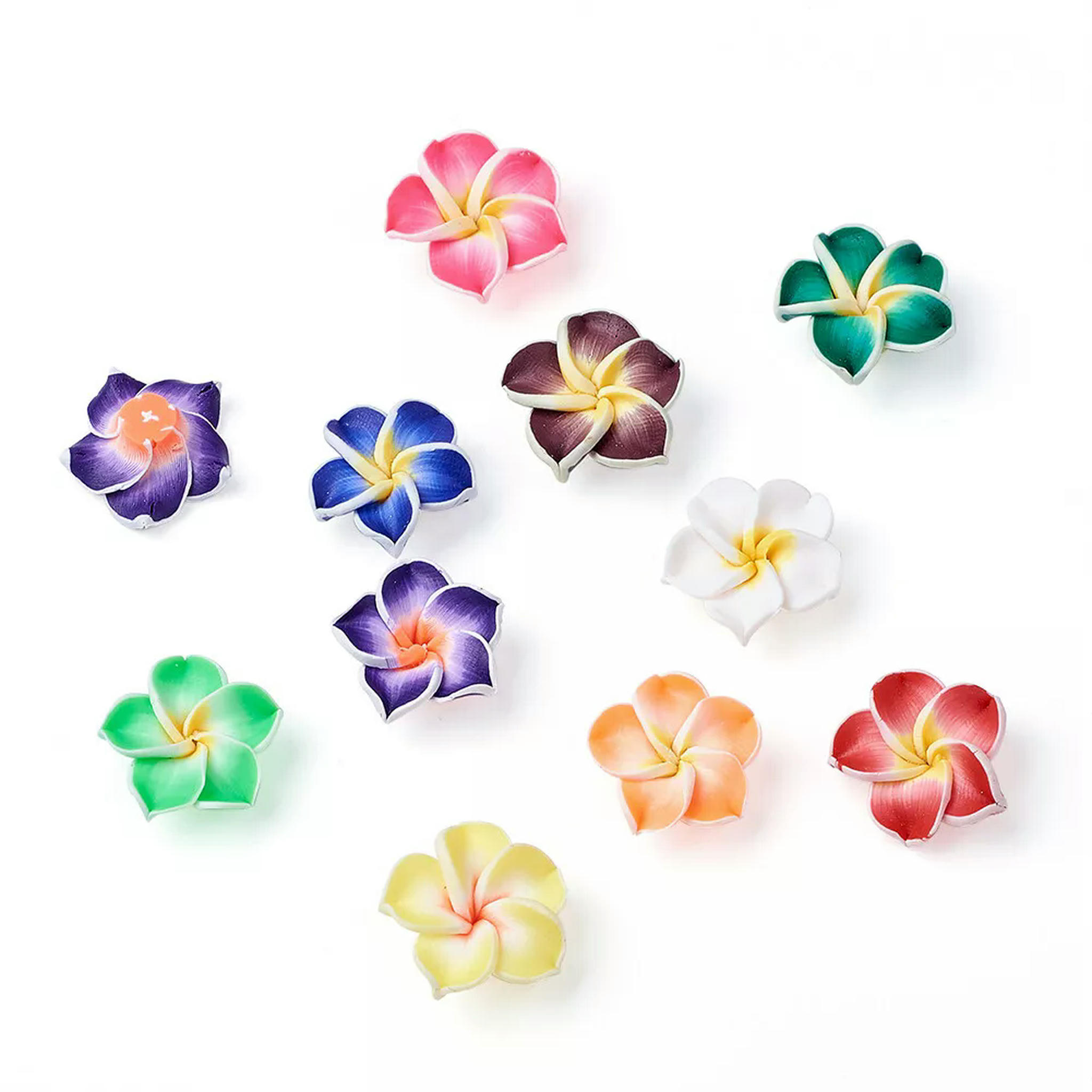 U8MO 200pcs Handmade Polymer Clay 3D Flower Plumeria Beads Mini Spacer Craft 20x10mm