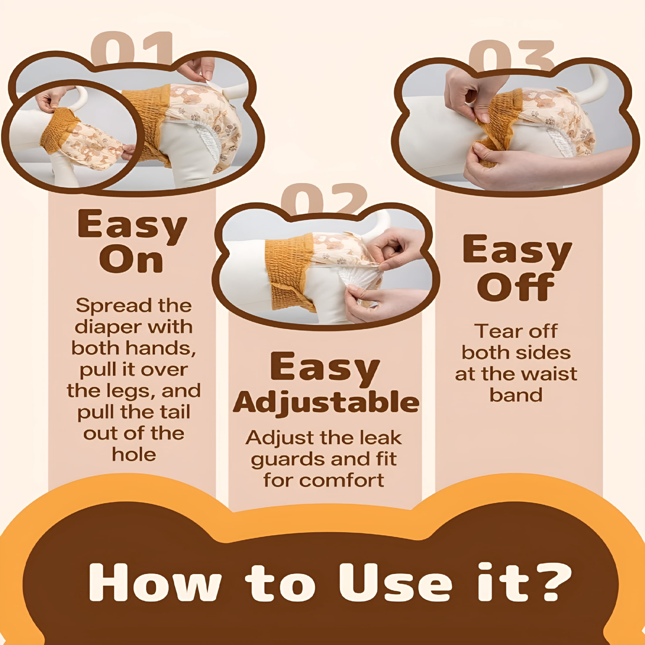 QARUN Disposable Dog Diapers Female, Pull It Up Doggie Diapers with 360° Stretchy Waist