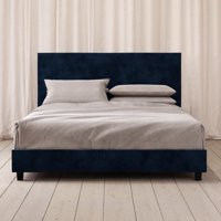Mainstays Upholstered Bed, Queen Bed Frame, Blue Velvet