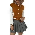 thumbnail image 4 of Kmbangi Women Long Sleeve Contrast Color Button Down Cropped Baseball Jackets, 4 of 9