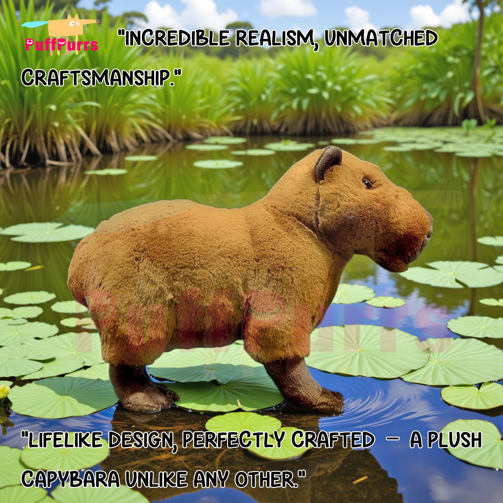 PuffPurrs Lifelike Capybara Plush Toy, Realistic The Gentle Giant Rodent Teddy Stuffed Animal, Cute Rodentia Unique Pillow Toy Gift, 31CM/12 Inch