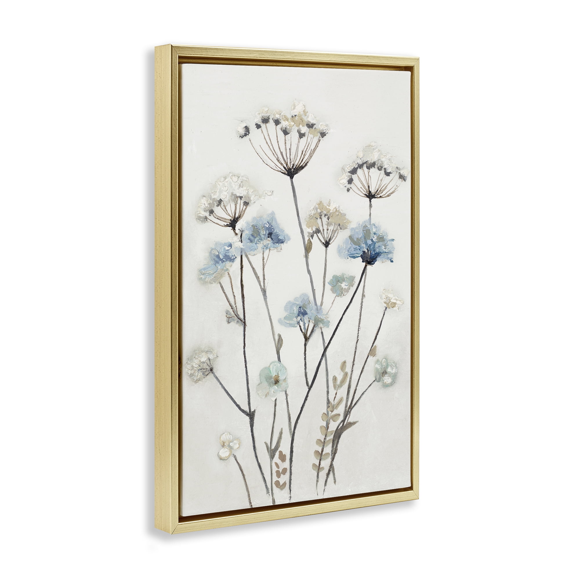 Stupell Industries Soft Jardin Azul Gold Framed Floater Canvas Wall Art, design by Patricia Pinto