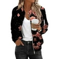 thumbnail image 2 of Bovemsi Women's Floral Bomber Jacket 2025 Causal Zip Up Coats Long Sleeve Stand Collar Fall Jackets Lightweight Outerwear Tops Light Jackets, 2 of 6