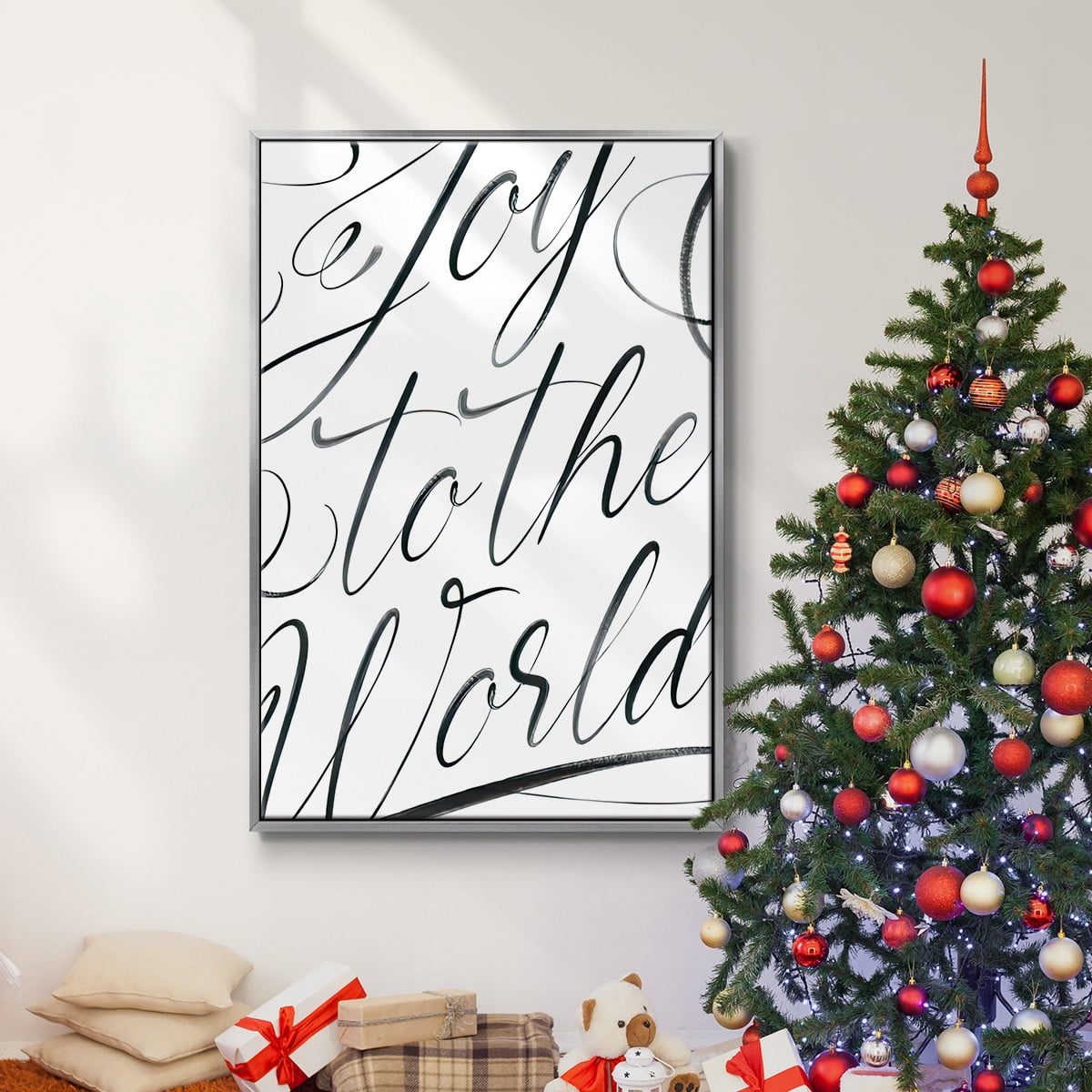 Joy To The World - Framed Gallery Wrapped Holiday Canvas - 17 x 25 - Silver Frame