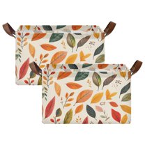 Yayeee Foldable Storage Basket for Shelves with Handles Set of 2 Waterproof Cloth Bins, Colorful Leaves