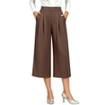 thumbnail image 2 of YuXingFu Womens High Waist Wide Leg Pleated Capri Pants - Side Pockets Work Summer Spring Brown L, 2 of 7