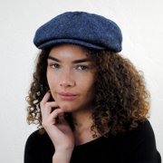 Harris Tweed Skye Wool Newsboy Cap - M - Blue/Black