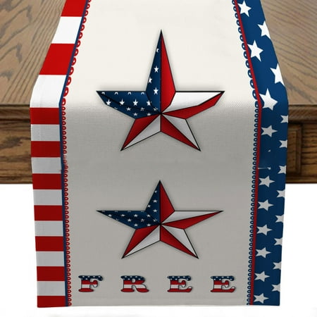 

13x70 Patriotic American 4th of July Stars Stripes Table Runner Independence Day Home Kitchen Dining Decor