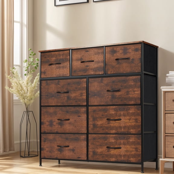 CONCETTA 9-Drawer Fabric Dresser, Perfect for Home, Office & Entryway, Rustic Brown