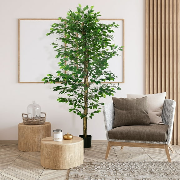 Wqmh Artificial Ficus Tree in Pot Tall Indoor Fake Plant Potted Fiddle Leaf Fig Tree for Home Office Living Room Bedroom Decor Housewarming,6ft