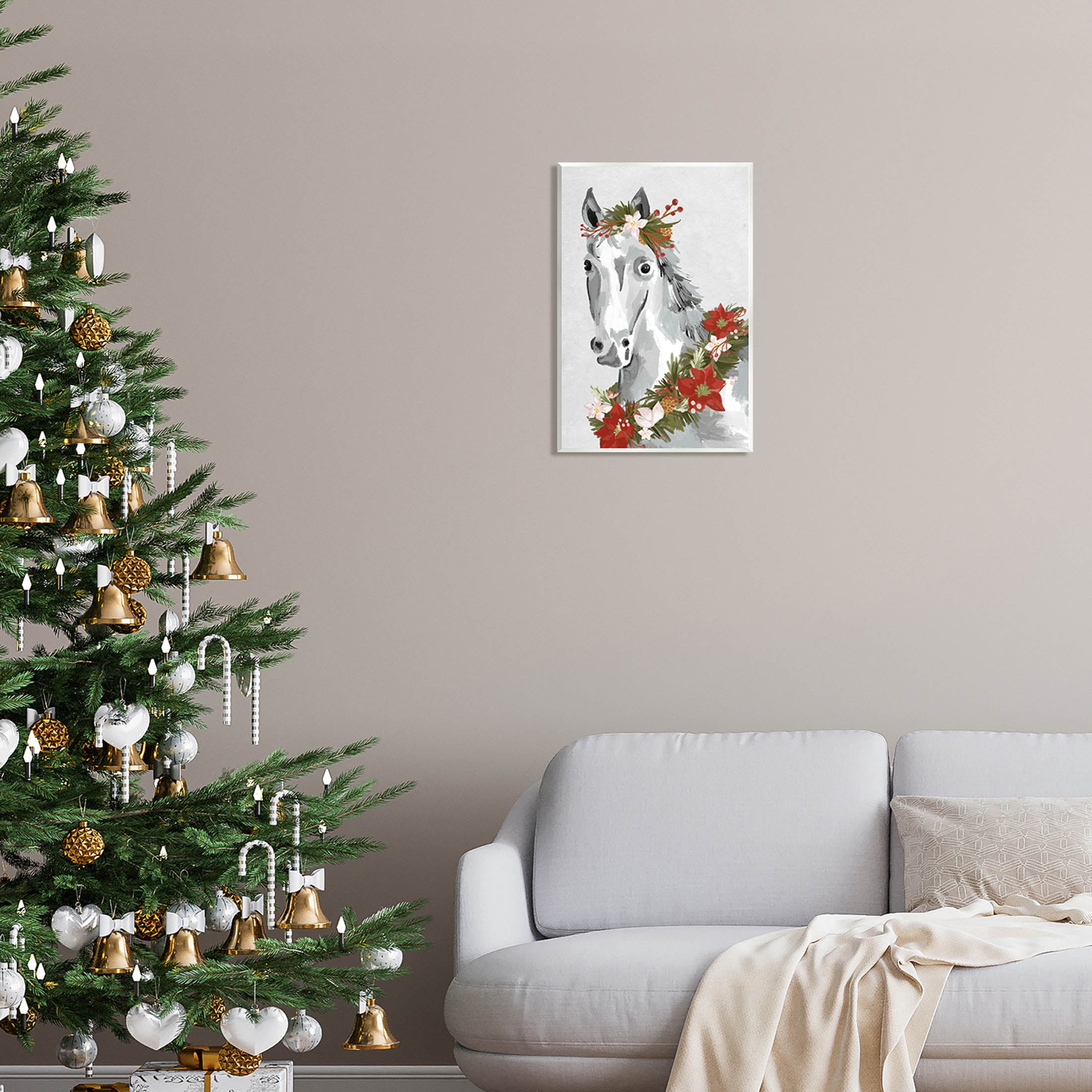 Stupell Industries Festive Holiday Horse Holly Wreath Graphic Art Unframed Art Print Wall Art, Design by Laura Konyndyk