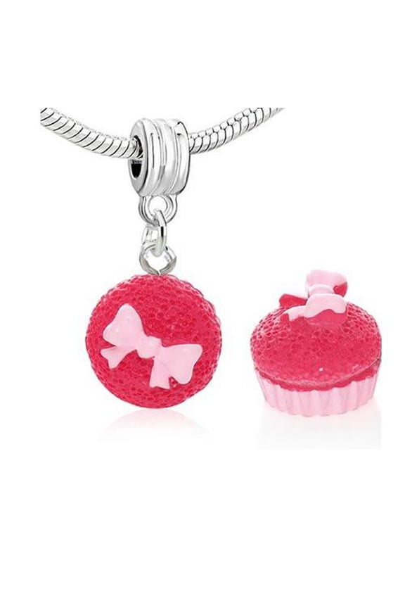 Cupcake w/Fuchsia Frosting European Bead Compatible for Most European Snake Chain Charm Bracelets